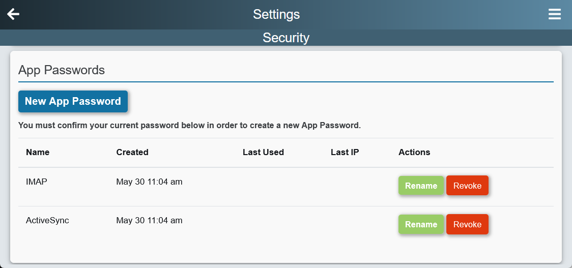 App passwords in MDaemon Webmail