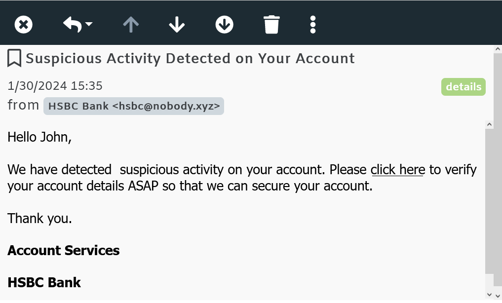 Business Email Compromise phishing example