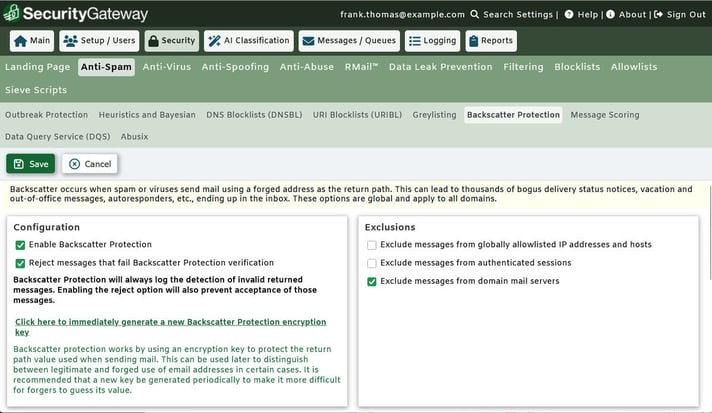 SecurityGateway for Email Backscatter Protection settings rejecting messages with forged return paths