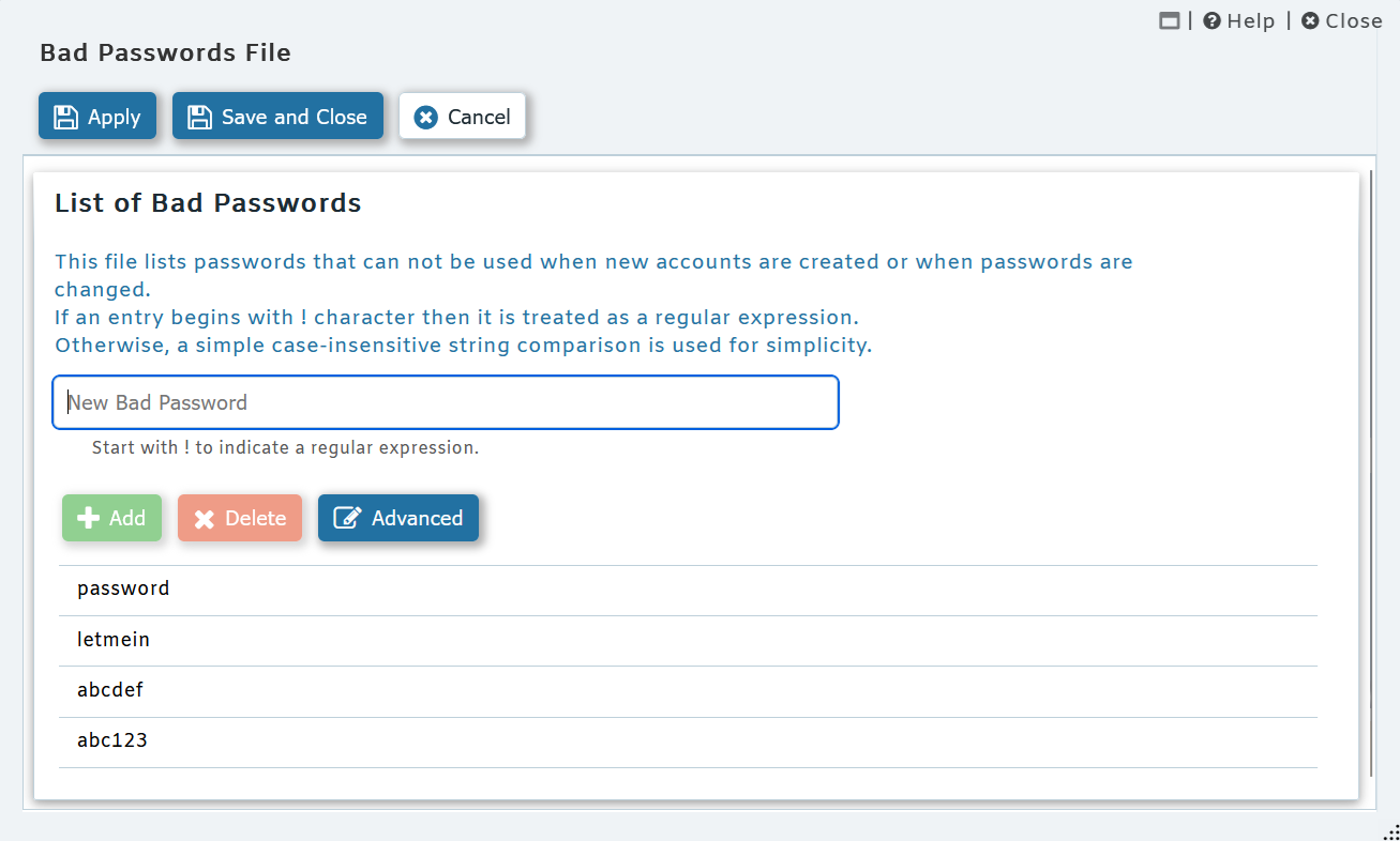 Prohibited passwords list in MDaemon Email Server
