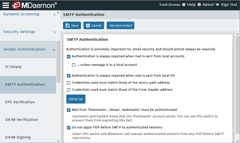 Cài đặt Xác thực SMTP trong Quản trị Từ xa MDaemon