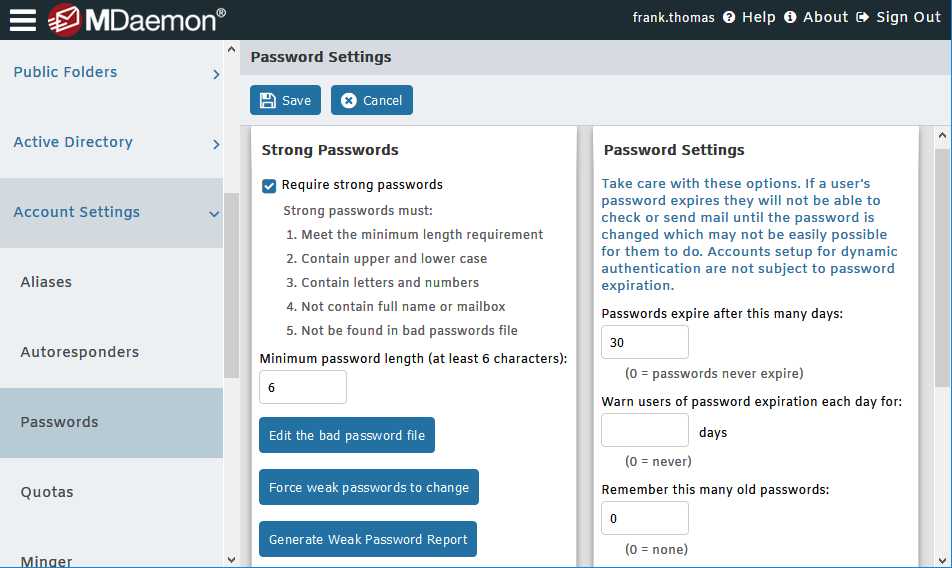 Password Settings in MDaemon Email Server - Remote Administration