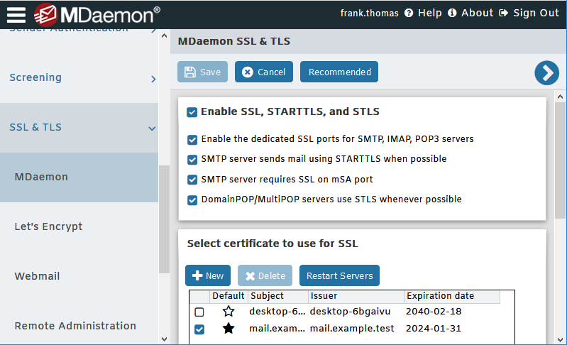 MDaemon Remote Administration - SSL & TLS Settings