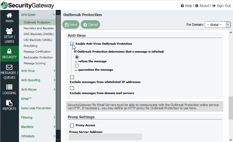 Security Gateway for Email Anti-virus Outbreak Protection