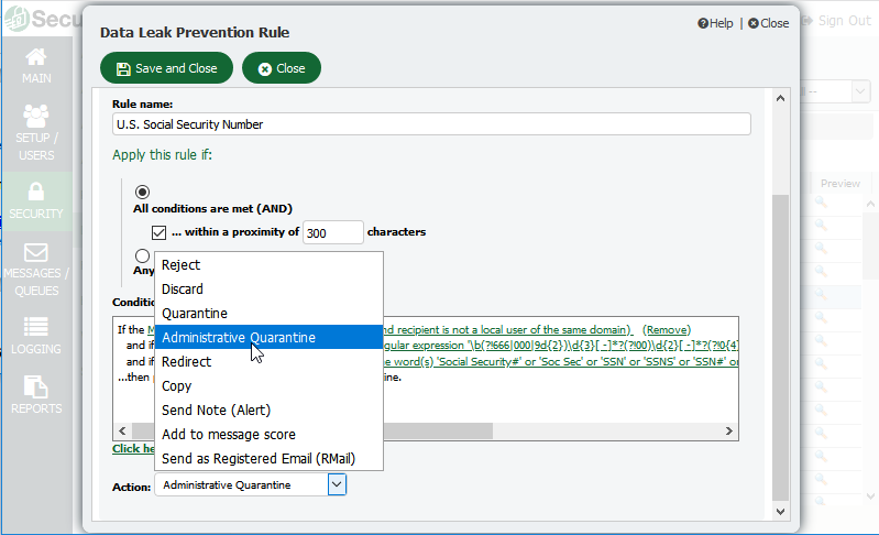 Data Leak Prevention in Security Gateway for Email