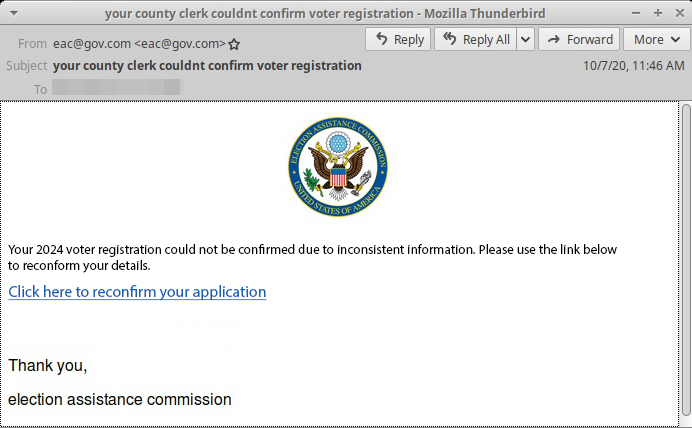 Election phishing email example