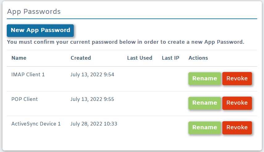 App passwords in MDaemon Webmail