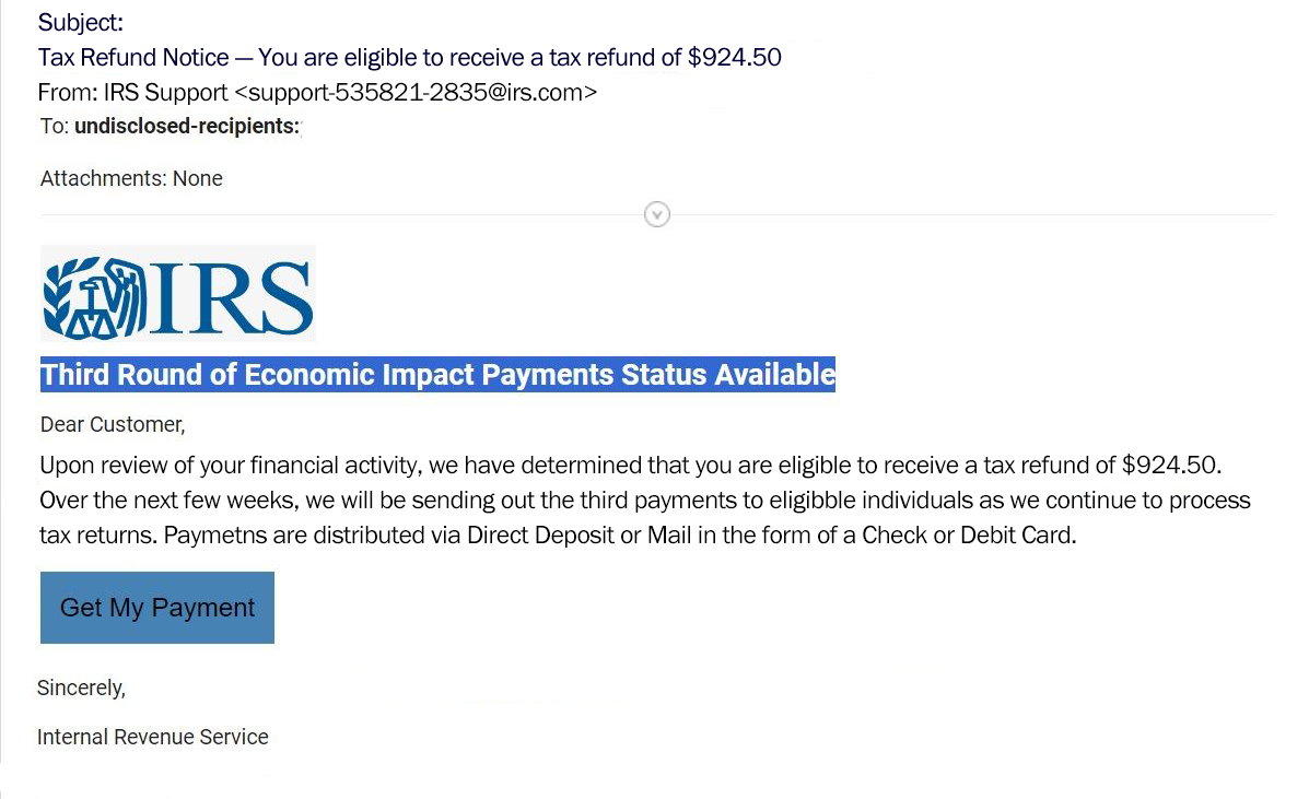 IRS phishing email