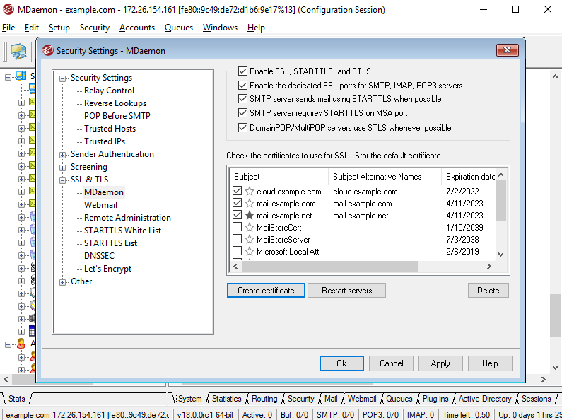 MDaemon - Support for multiple SSL certificates