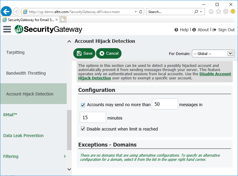 Prevent compromised email accounts from abuse with Account Hijack Detection in Security Gateway for Email Servers
