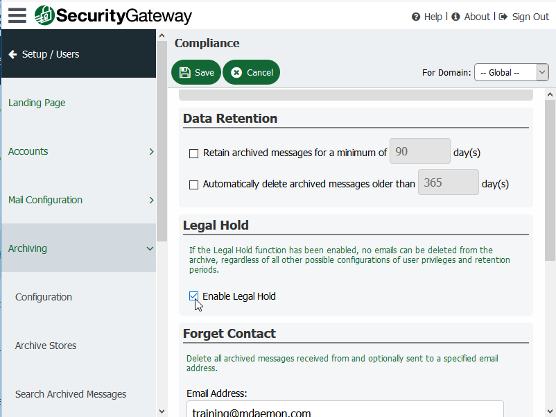 Legal Hold - Security Gateway for Email Servers