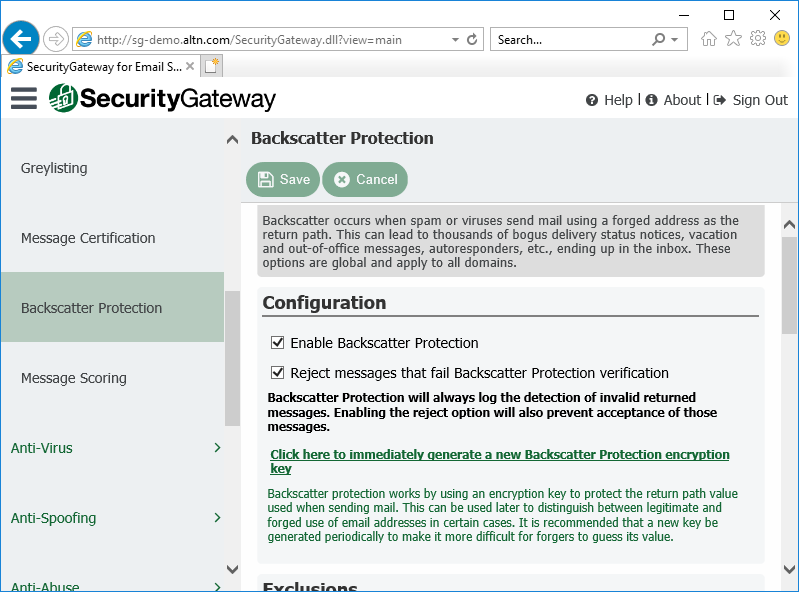 Backscatter Protection Settings in Security Gateway for Email Servers