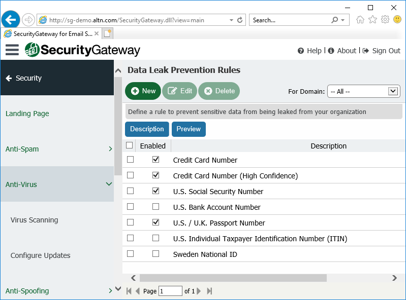 Data Leak Prevention in Security Gateway for Email Servers