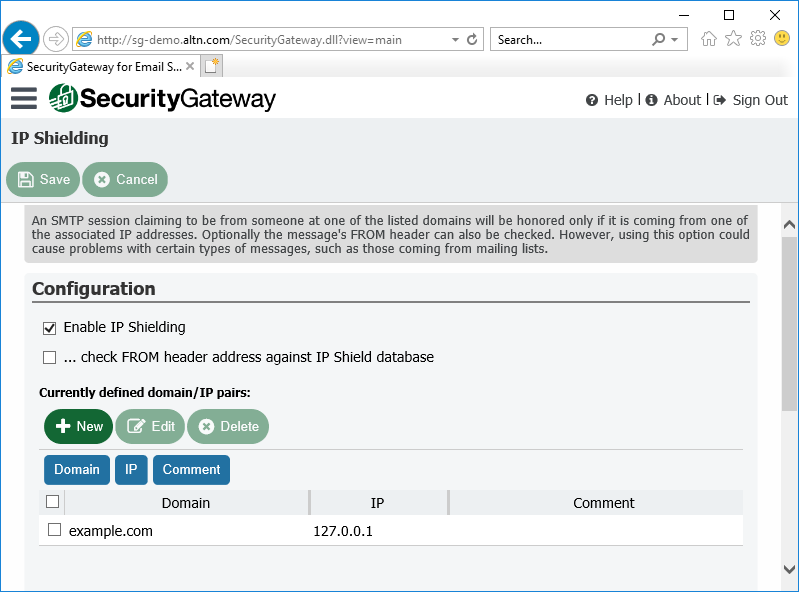 Protect against email spoofing with IP Shielding in Security Gateway for Email Servers