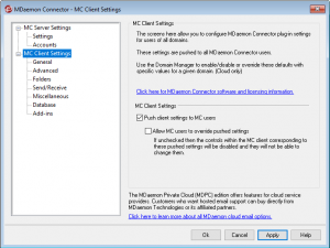 MDaemon Connector for Outlook Client Settings