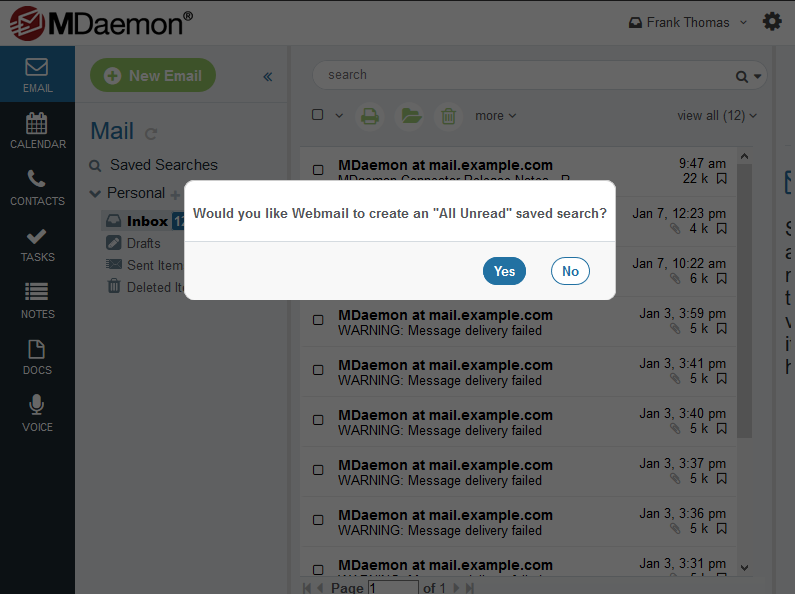 MDaemon Webmail Saved Search - All Unread All Flagged