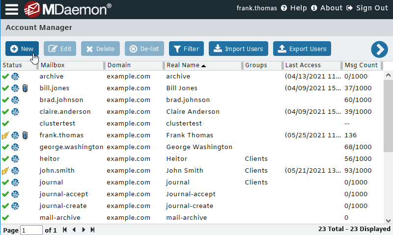 MDaemon Email Server - Account Manager