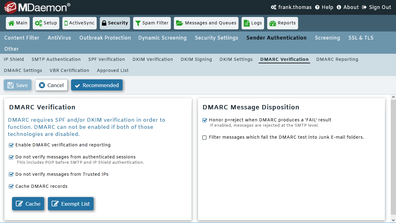 DMARC Anti-Spoofing Settings in MDaemon Email Server