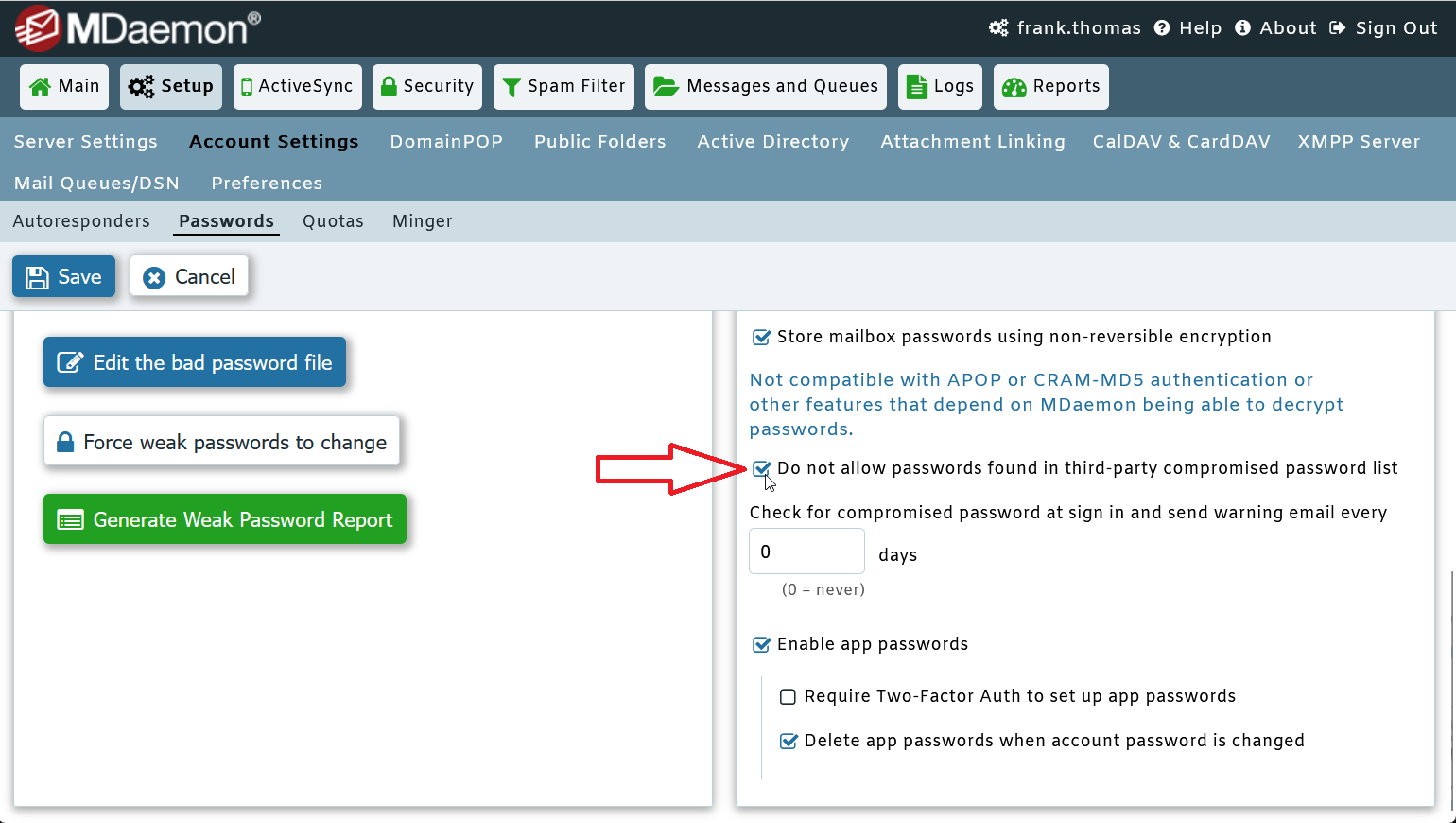 Compromised password check in MDaemon Email Server