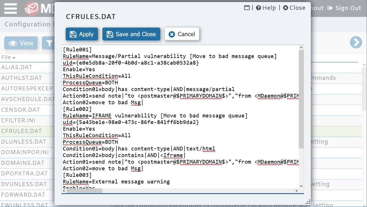 MDaemon Remote Administration - Directly edit configuration filess