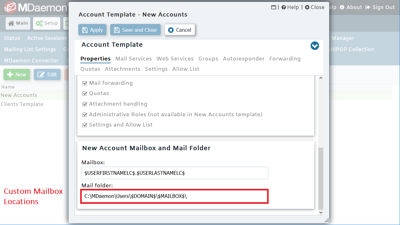 Custom Mailbox Locations in MDaemon Email  Server