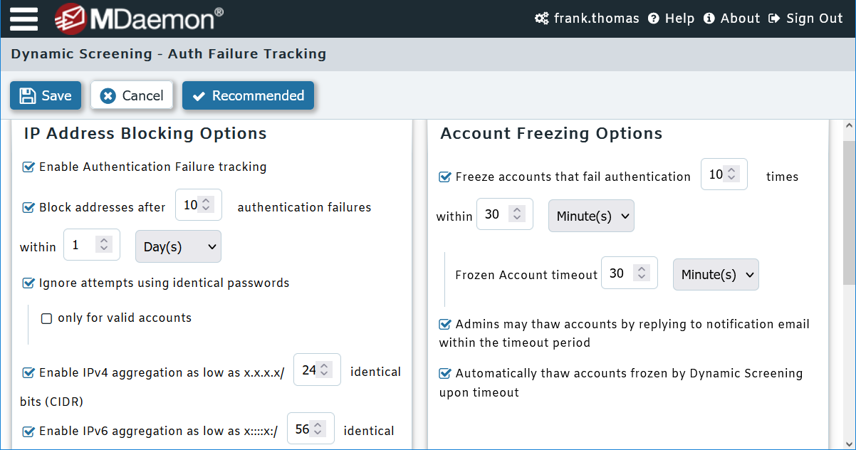 Authentication failure tracking in MDaemon Email Server