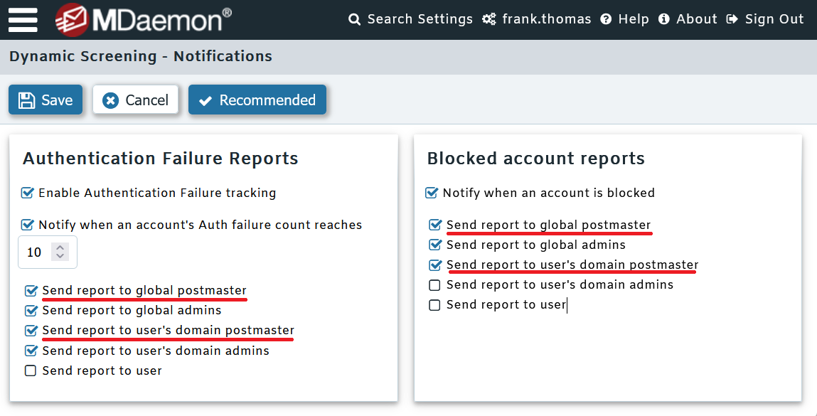 MDaemon Email Server - Dynamic Screening Postmaster Notifications