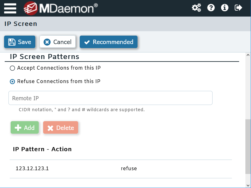 IP address screening in MDaemon Email Server