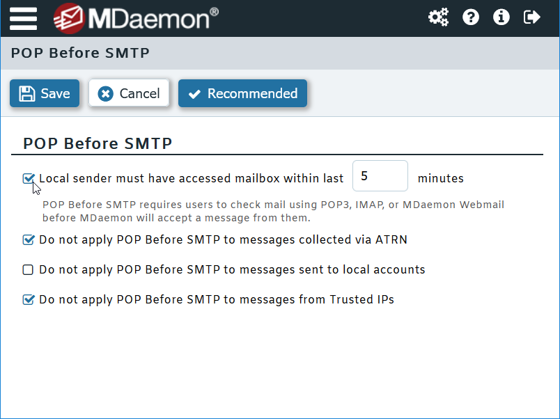 POP before SMTP Authentication in MDaemon Email Server