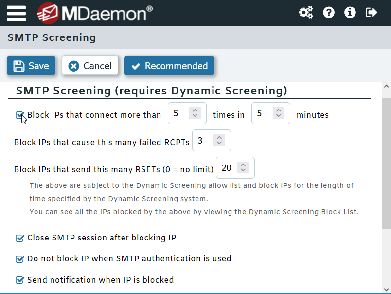 Block hackers & connections exhibiting suspicious behaving using SMTP screening in MDaemon Email Server