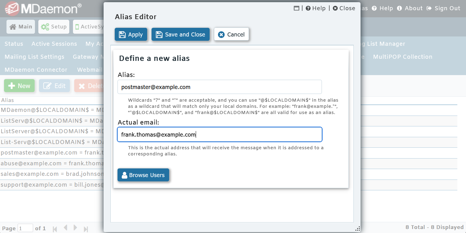 MDaemon Email Server Alias Setup