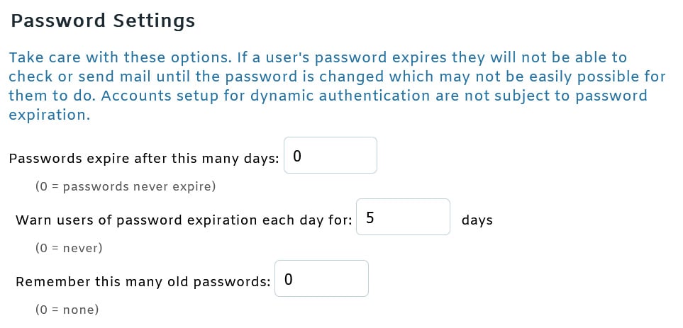 MDaemon Email Server - Password Settings
