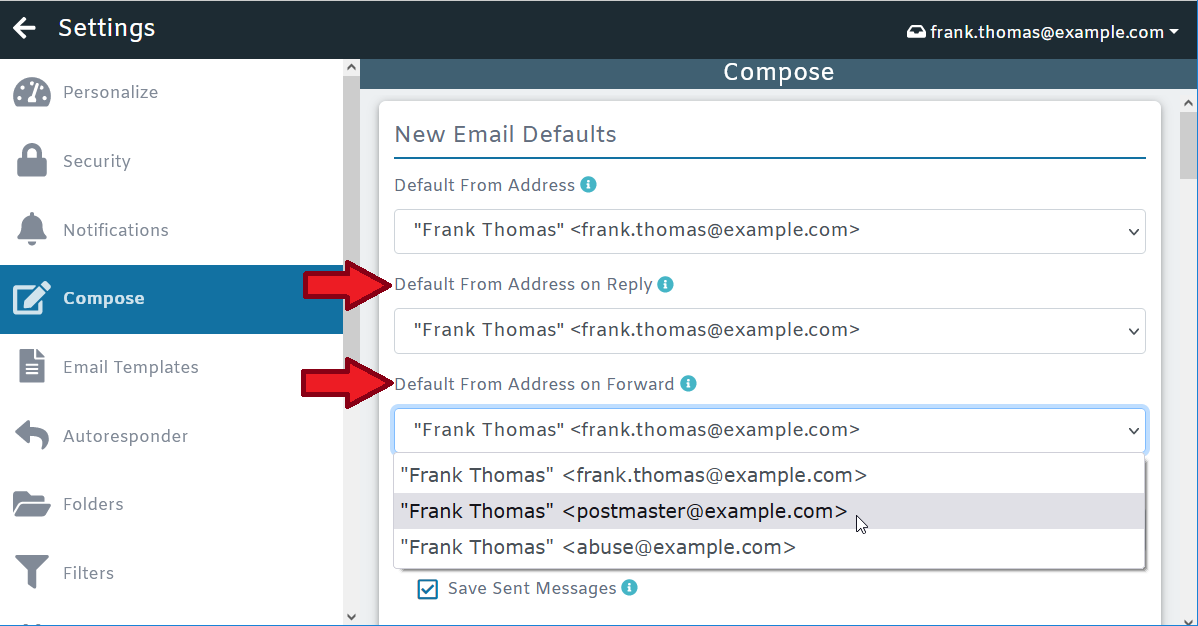 MDaemon Webmail default reply address