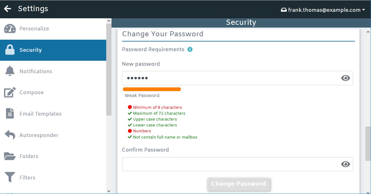 MDaemon Webmail password requirements