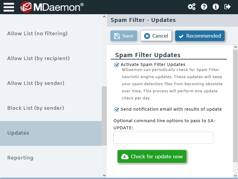 How to update the spam filter in MDaemon Email Server