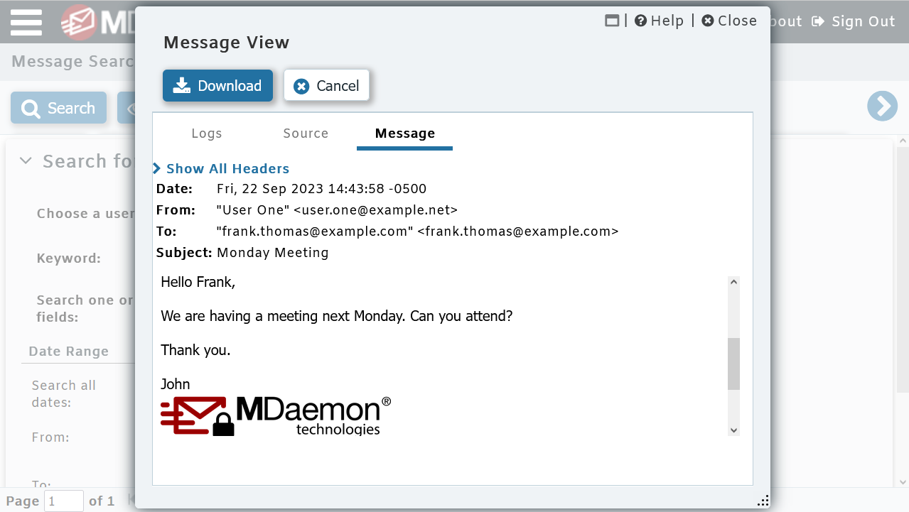 View emails in their original format in MDaemon Remote Administration - MDaemon Email Server