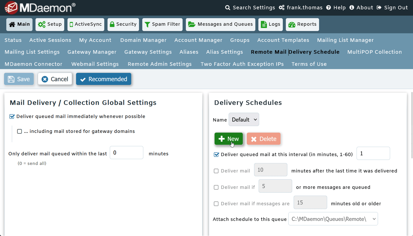 How to set up a custom queue and email delivery schedule in MDaemon