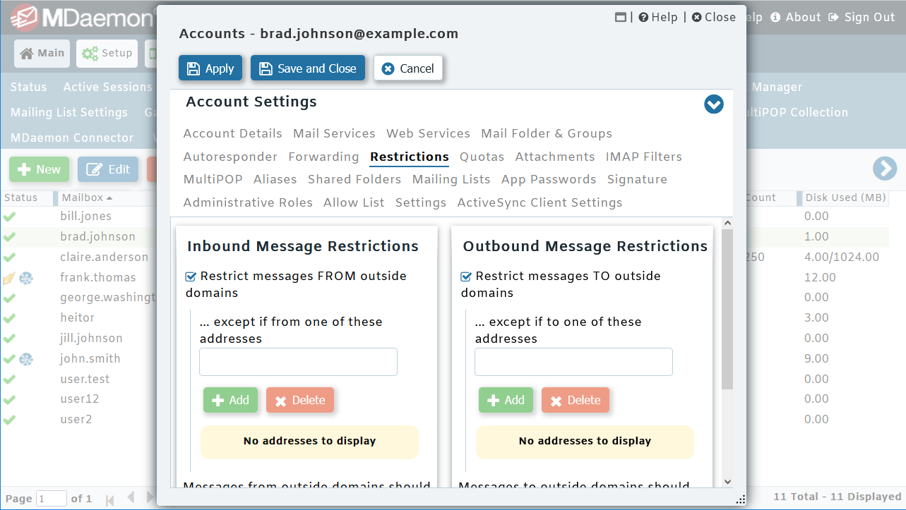 Restricting mail to or from outside domains in MDaemon Email Server - Internal-only email