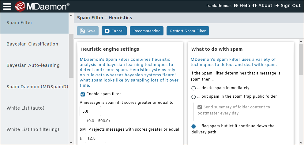 MDaemon Email Server -  Spam Filter Settings