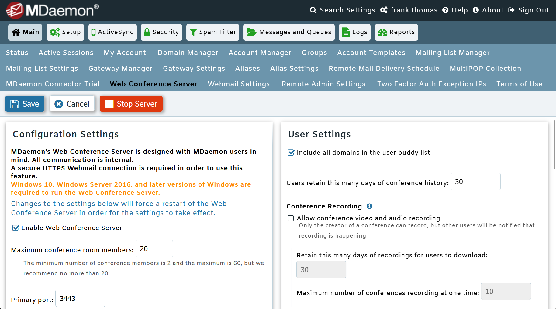 MDaemon Web Conferencing Server-Config