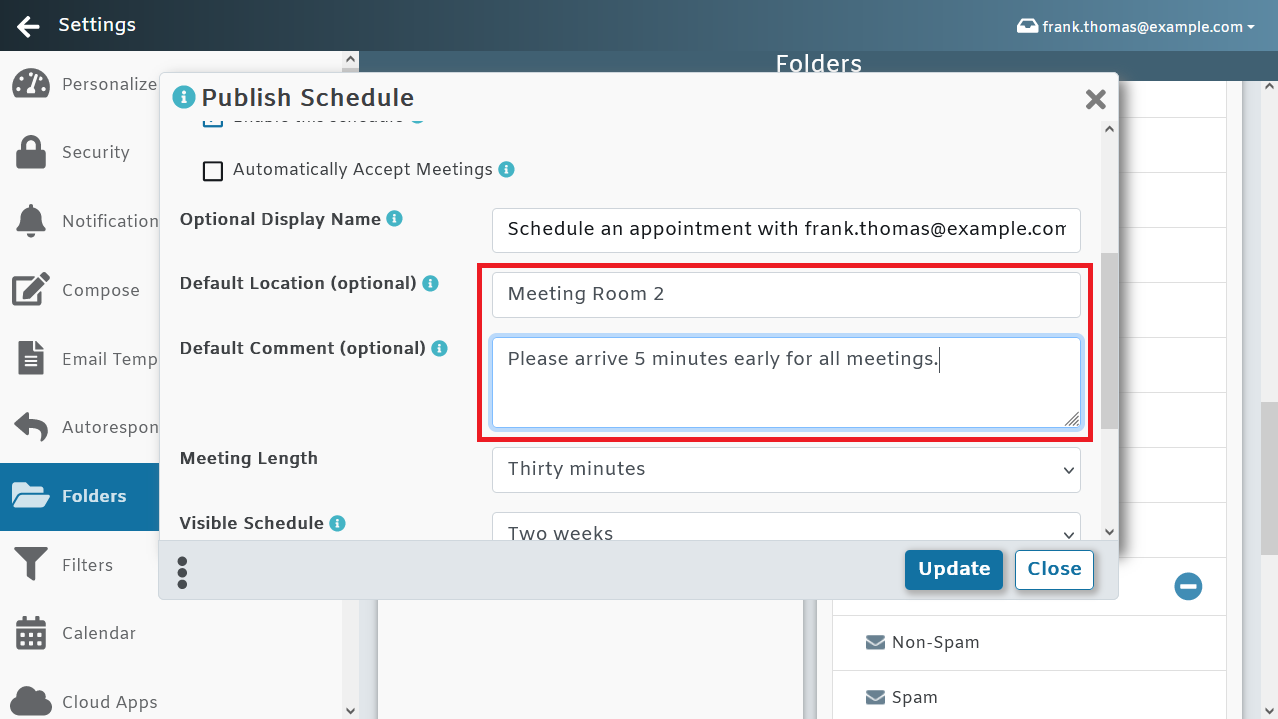Calendar Publising - Meeting location and comments - MDaemon Webmail