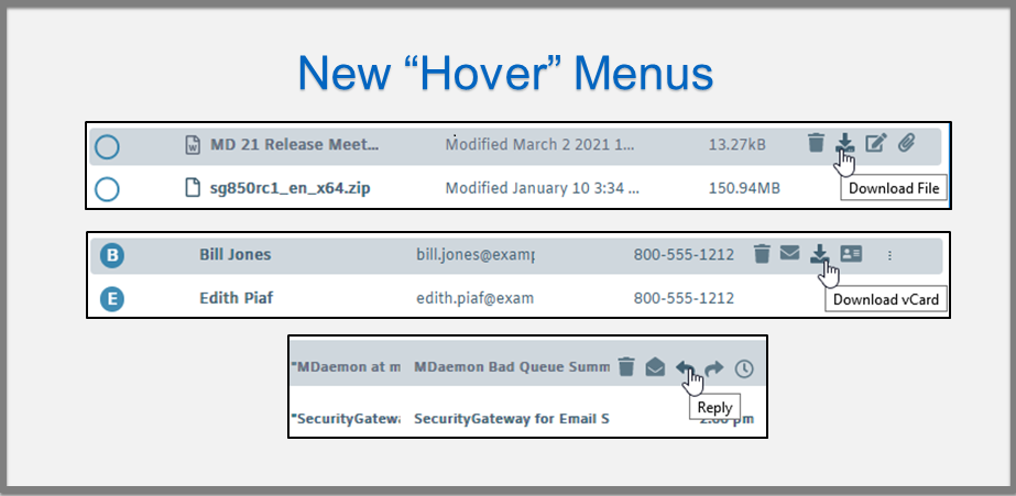 MDaemon Webmail Hover Menus