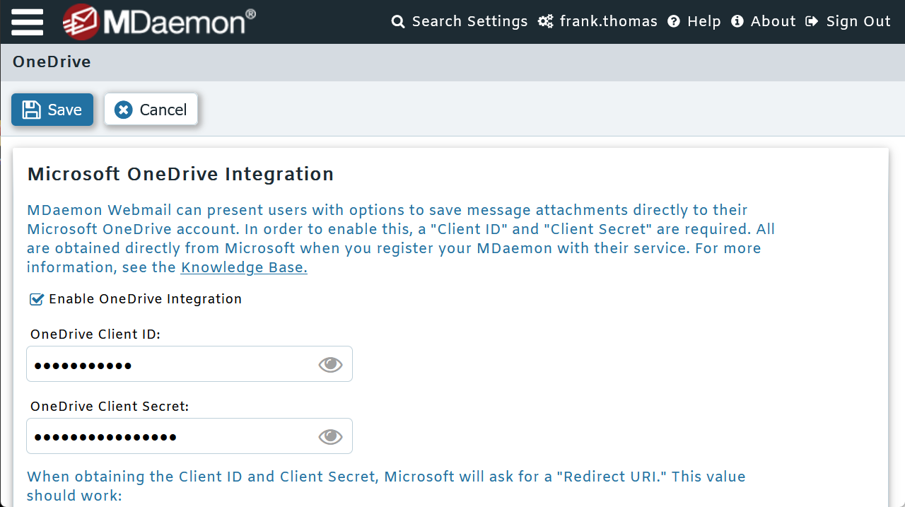 Microsoft One-drive integration in MDaemon Webmail - MDaemon Email Server