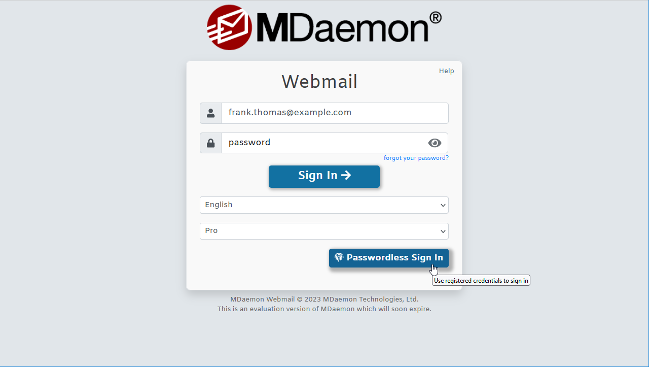 Passwordless authentication for MDaemon Webmail - Works with fingerprint reader and other biometrics