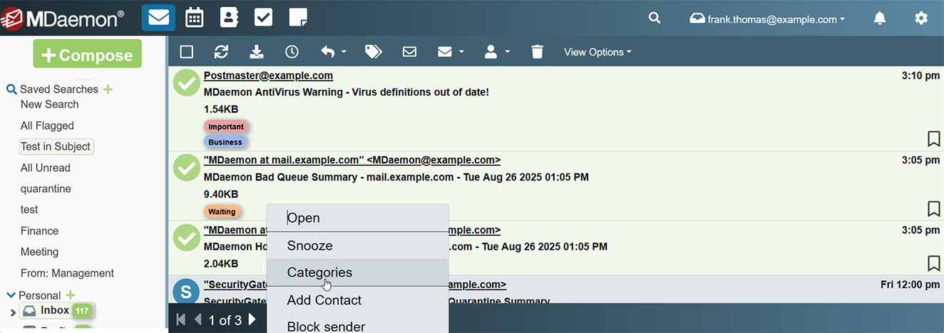 MDaemon Webmail Email Categories