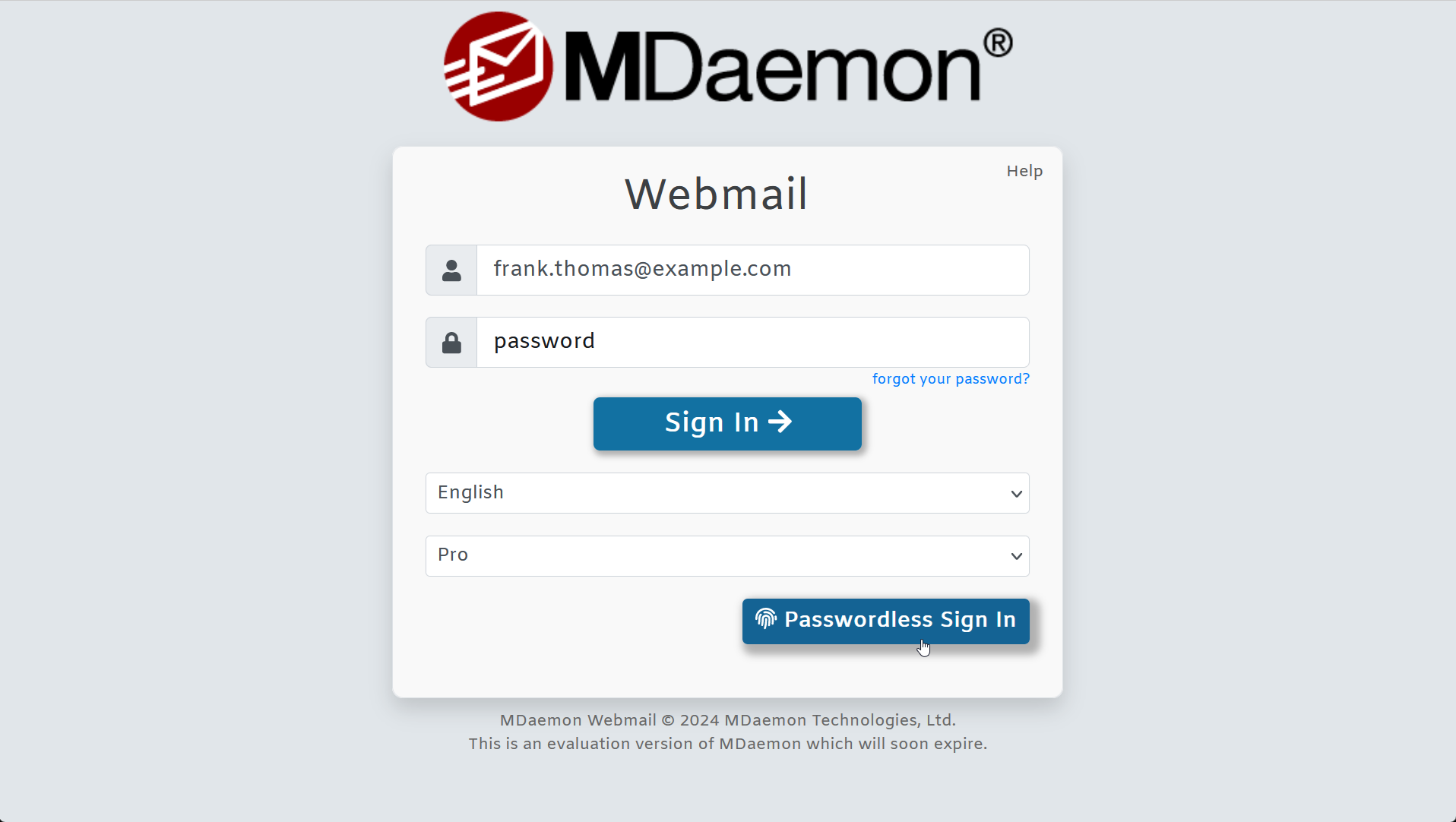 Passwordless sign-in - MDaemon Webmail