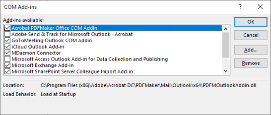 Microsoft Outlook Add-Ins Manager