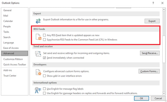 Microsoft Outlook RSS Feeds