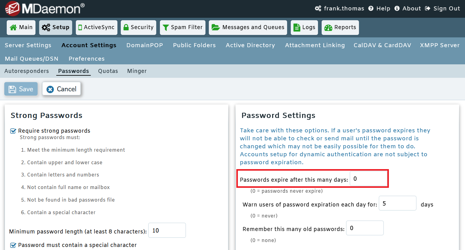 Password expiration settings in MDaemon Email Server - MDaemon Remote Administration