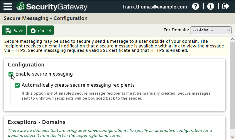 Secure Messaging in Security Gateway - Step 1